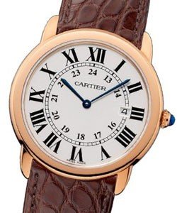 Ronde Solo de Cartier in Rose Gold on Leather Strap with Silver Opaline Dial