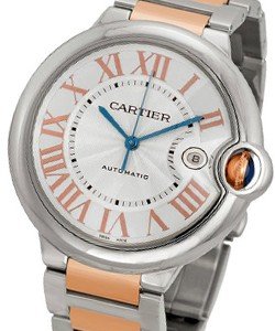 Ballon Bleu 42mm  in Steel and Rose Gold on Steel and Rose Gold Bracelet with Silver Dial with Pink Romans