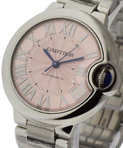 Ballon Bleu de Cartier 33mm Automatic in Steel on Steel Bracelet with Pink RomanDial