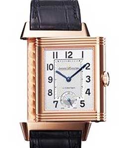 Grande Reverso Day and Night Automatic in Rose Gold On Black Alligator Leather Strap with Silver and Guilloche Dial