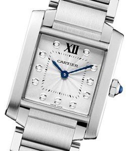Tank Francaise - Medium in Steel on Steel Bracelet with Silver Diamond Dial