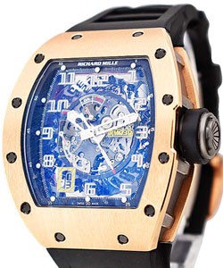 RM 030 in Rose Gold on Black Rubber Strap with Skeleton Dial