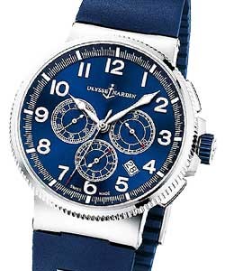 Marine Chronograph Mens 43mm in Steel On Blue Rubber Strap with Blue Arabic Dial