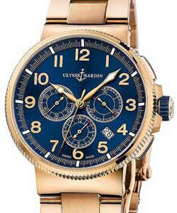Marine Chronograph 43mm Automatic in Rose Gold on Rose Gold Bracelet with Blue Arabic Dial