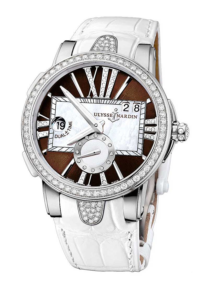 Ulysse Nardin GMT Dual Time Executive in Steel with White Ceramic Diamond Bezel