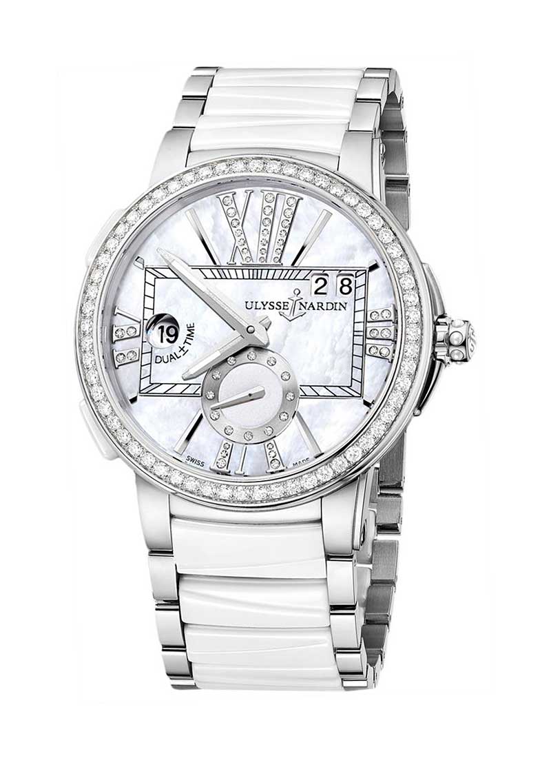 Ulysse Nardin Executive Dual Time 40mm in Steel and White Ceramic Diamond  Bezel