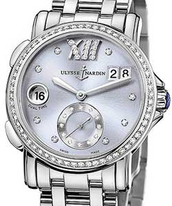 GMT Big Date in Steel  with Diamond Bezel on Steel Bracelet with Lilac Sunray Diamond Dial