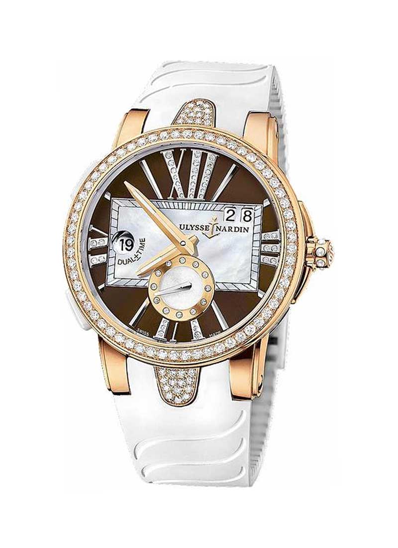Ulysse Nardin Executive Dual Time 40mm in Rose Gold with White Ceramic Diamond Bezel