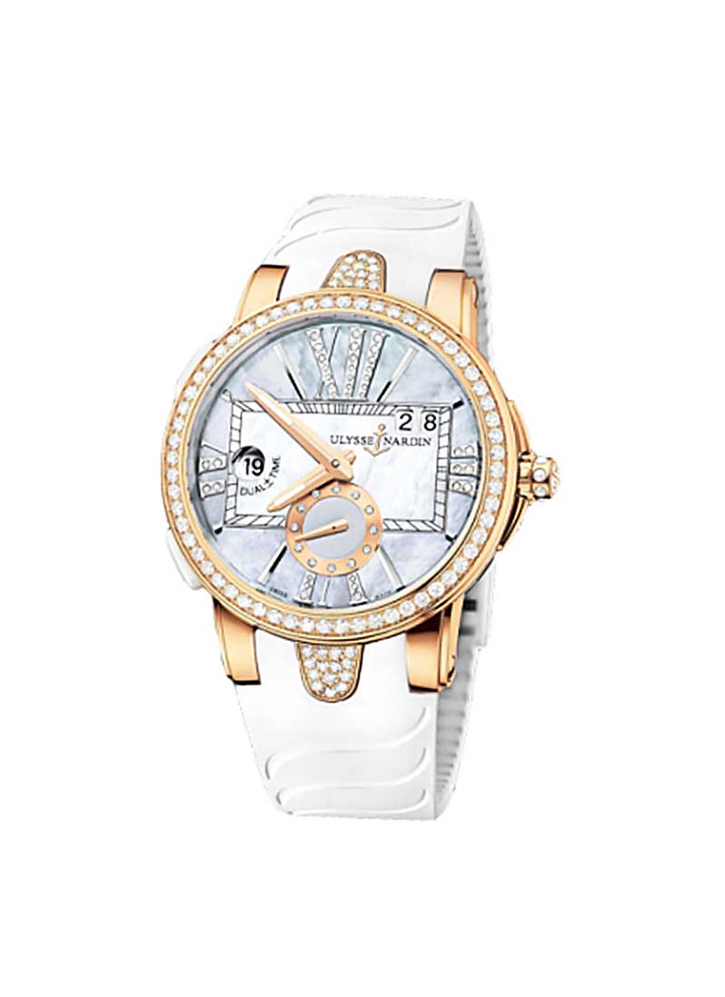 Ulysse Nardin GMT Dual Time Executive 40mm in Rose Gold with White Ceramic Diamond  Bezel
