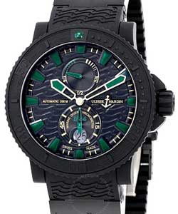 Maxi Marine Diver Black Sea Chronometer 46mm in Rubber Clad Steel On Black Rubber Strap with Black Dial - Green Markers