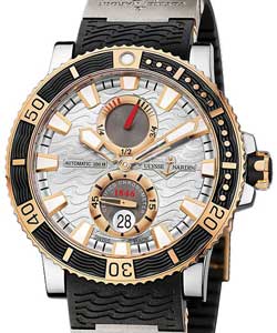 Maxi Marine Diver Chronometer 45mm Automatic in Titanium and Rose Gold Bezel  On Black Rubber Strap with Silver Guilloche Dial