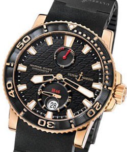 Maxi Marine Diver Chronometer in Rose Gold on Black Rubber Strap with Black Dial