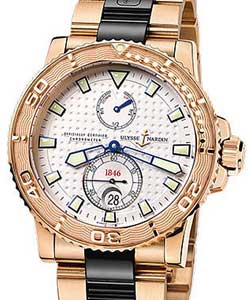 Maxi Marine Diver Chronometer in Rose Gold  on Rose Gold Bracelet with Silver Guilloche Dial