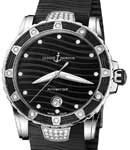 Maxi Marine Diver Ladies 40mm Automatic in Steel On Black Rubber Strap with Black Diamond Dial
