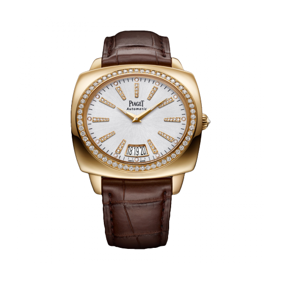 Limelight Cushion Automatic in Rose Gold with Diamond Bezel On Brown Crocodile Leather Strap with Silver Diamond Dial