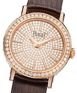 Altiplano in Rose Gold with Diamond Bezel on Brown Satin Strap with Pave Diamond Dial