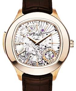 Black Tie Emperador Cushion Automatic in Rose Gold On brown Alligator Strap with Silver Skeleton Dial