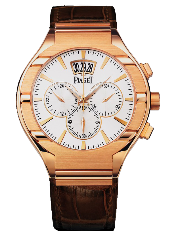 Polo Mens 43mm Automatic in Rose Gold on Brown Crocodile Leather Strap with Silver Dial