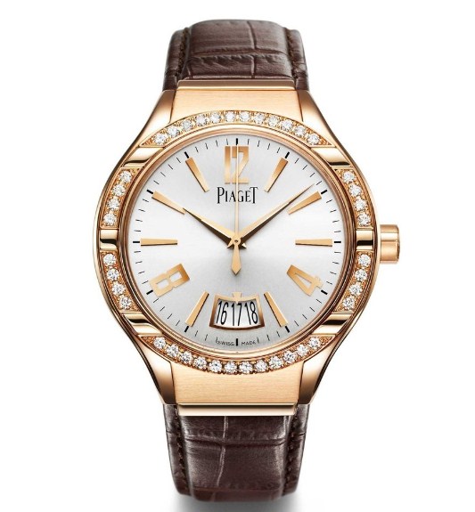 Polo Mens 43mm Automatic in Rose Gold with Diamond Bezel on Brown Crocodile Leather Strap with Silvered Dial