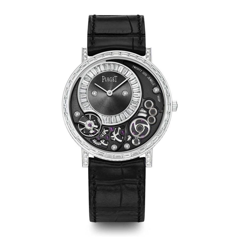 Altiplano Mens 38mm 900P Manual in White Gold with Diamond Bezel on Black Alligator Leather Strap with Black Dial