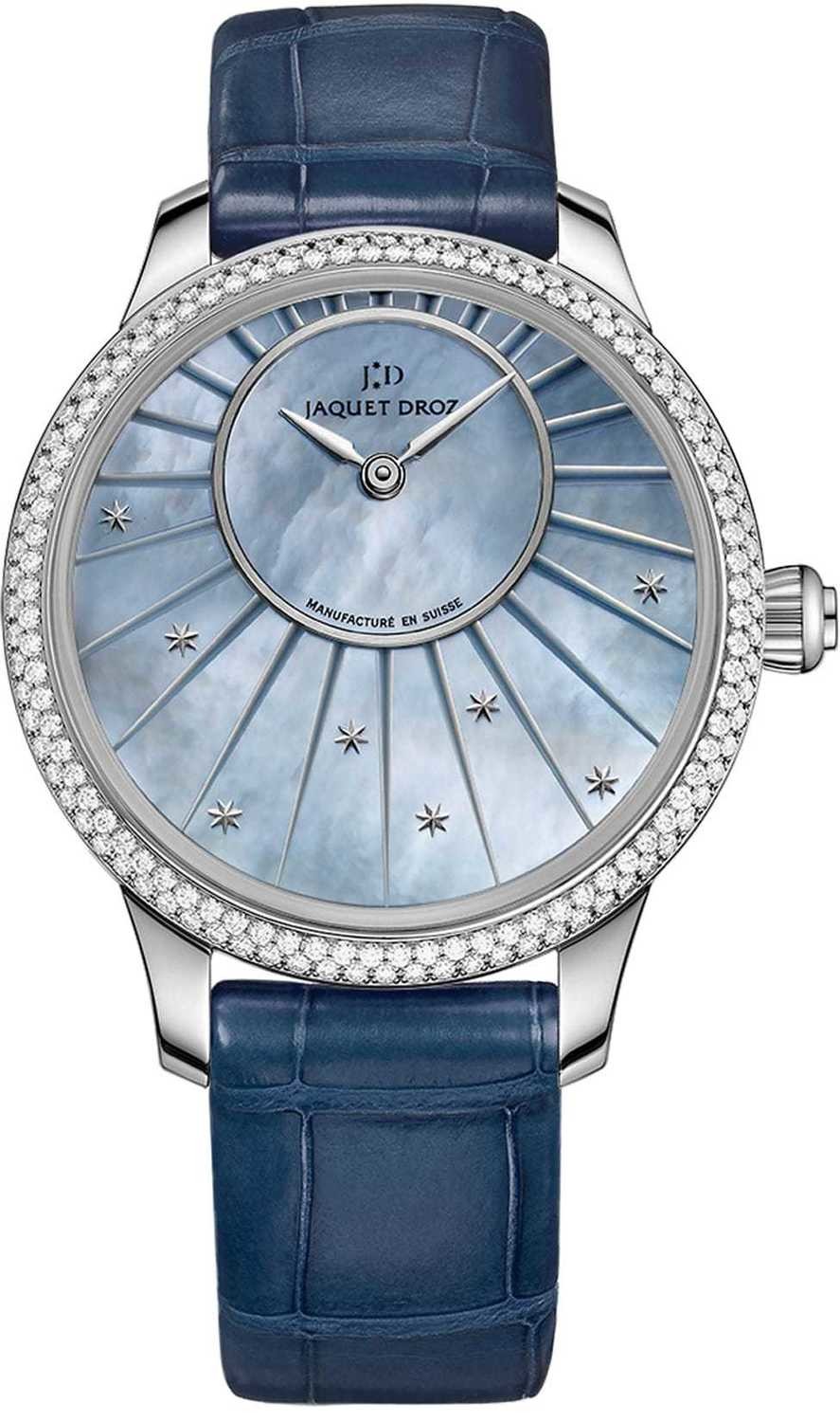 Petite Heure Minute Ladies 35mm Automatic in Steel with Diamond Bezel on Blue Alligator Leather Strap with Blue MOP Dial