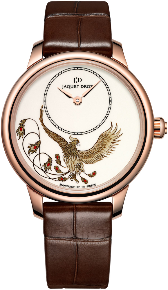 Petite Heure Minute Phoenix 35mm Automatic in Rose Gold on Brown Alligator Leather Strap with Ivory Grand FEU Enamel Dial