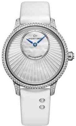 Petite Heure Minute Ladies 35mm Automatic - White Gold on White Satin Strap with Mother of Pearl Sunray Dial
