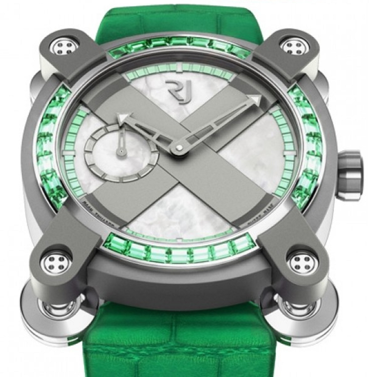 Lime Moon Invader lime 40mm in Titanium on Green Leather Strap with Mother of Pearl Dial