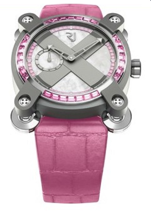Moon Invader Raspberry 40mm in Titanium On Pink Alligator Strap with Mother of Pearl Dial