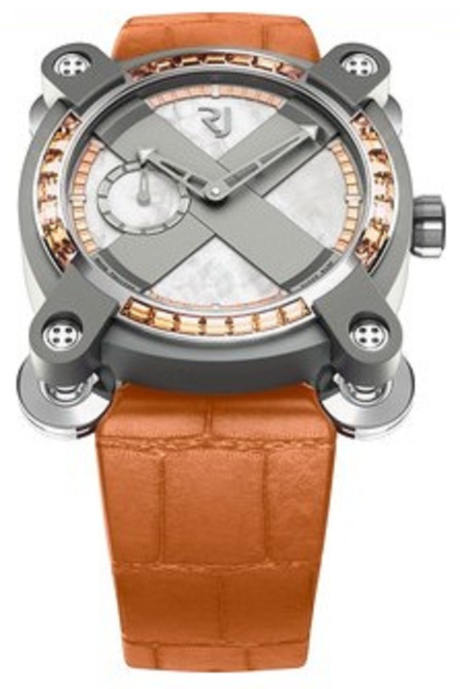  Moon Invader Tangerine 40mm in Titanium with Orange Sapphire Bezel on Orange Alligator Strap with Mother of Pearl Dial