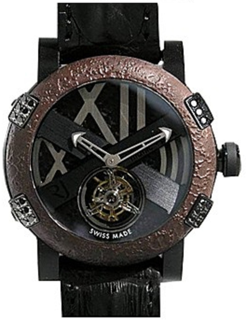 Titanic DNA T-Oxy III Tourbillon 46mm in Rusted Steel on Black Leather Strap with Black Dial