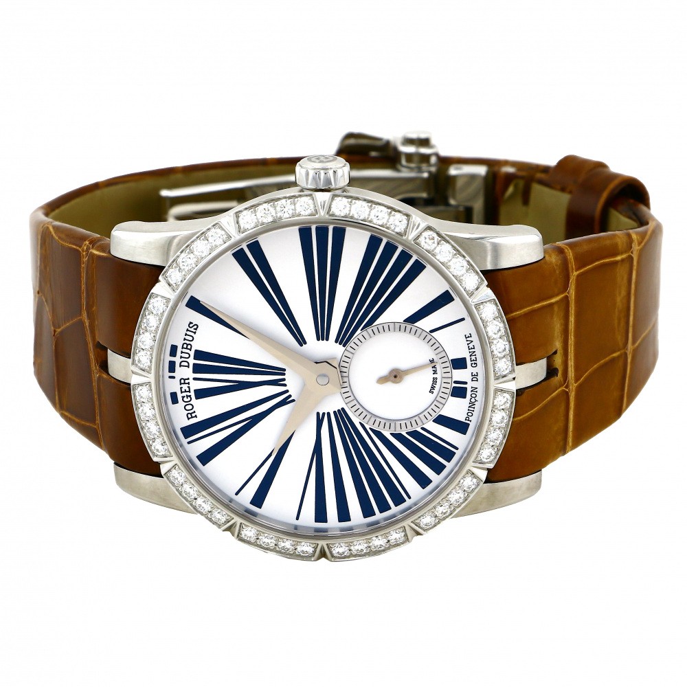 Excalibur 36mm Automatic - Steel - Diamond Bezel on Brown Alligator Leather Strap with Silver Dial