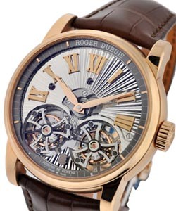 Hommage Double Flying Tourbillon in Rose Gold On Brown Crocodile Leather Strap with Silver Dial