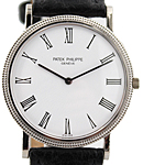 Calatrava 3520 33mm in White Gold on Black Crocodile Leather Strap with Silver Dial