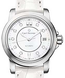 Patravi Autodate Mens 27mm Automatic in Steel White Crocodile Strap with Mother of Pearl Diamond Dial