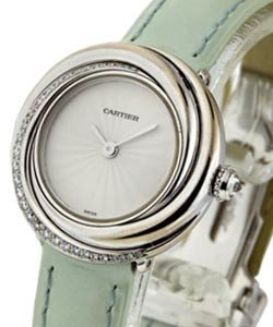 Trinity Quartz in White Gold with Partial Diamond Bezel on Green Leather Strap with Silver Guilloche Dial