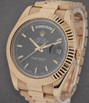 President Day-Date 41mm in Rose Gold with Fluted Bezel on President Bracelet with Black Stick Dial