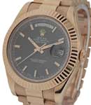 President Day-Date 41mm in Rose Gold with Fluted Bezel on President Bracelet with Black Stick Dial