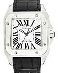 Santos 100 XL Automatic in Steel Black Crocodile Strap with Silver Roman Dial