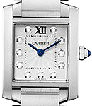 Tank Francaise Small Swiss Quartz in Steel On Steel Bracelet with Silvered Diamond Dial