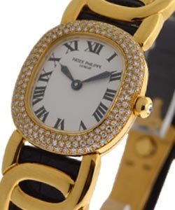 Ellipse  in Yellow Gold with Diamond Bezel on Black Strap  with White Dial