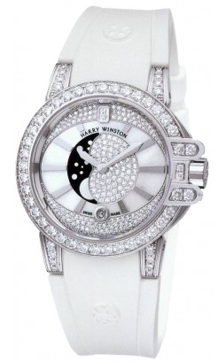 Ocean Lady Biretrograde 36mm Automatic in White Gold White Rubber Strap with Mother of Pearl Diamond Dial