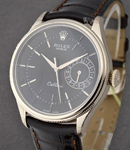 Cellini Date 39mm in White Gold on Black Crocodile Leather Strap with Black Guilloche Dial