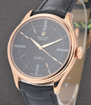 Cellini Time in Rose Gold with Fluted Bezel on Strap with Black Dial with Roman and Stick Markers