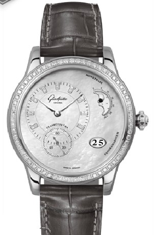 Original Panomatic Luna Automatic -Steel -Diamond Bezel Black Alligator Strap with Mother of Pearl Diamond Dial