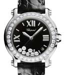 Happy Sport 36mm Quartz in Steel with Diamonds Bezel on Black Crocodile Leather Strap with Black Dial
