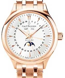 Manero Moonphase Ladies 38mm Automatic in Rose Gold On Rose Gold Bracelet with Silver Dial