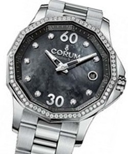 Admirals Cup Legend in Steel with Diamond Bezel on Steel Bracelet with Black Mother of Pearl Diamond Dial