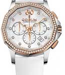 Admirals Cup Legend Chronograp 38mm in Rose Gold with Diamond Bezel on White Satin Strap with MOP Diamond Dial