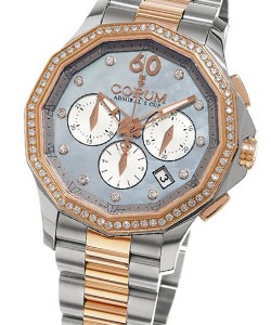 Admirals Cup Legend Chronograph in Steel and Rose Gold  with Diamond Bezel On Steel and Rose Gold Bracelet with Gray Mother of Pearl Diamond Dial